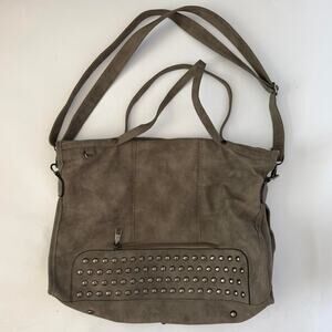 Dark Grey Suede Studded Shoulder Bag